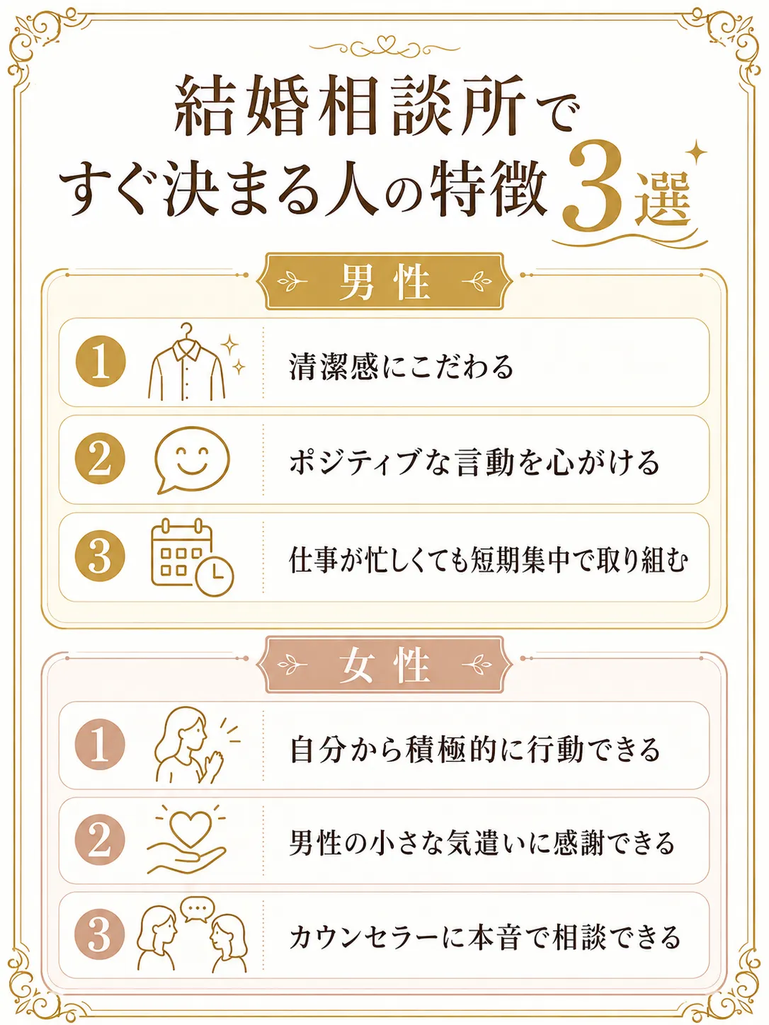 結婚相談所ですぐ決まる人の特徴3選